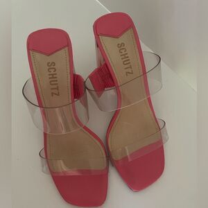 Schutz Pink Ariella Acrylic Women's Heeled Sandals Size 6.5
